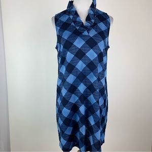 Crown & Ivy Blue Checkered Ruffle Neck Dress Small